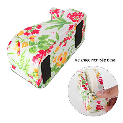 VIBRANZ-LAB Cute Tape Dispenser Desk Cute Home Office Desk Supplies Fun Desk Accessories Floral Tape Dispenser Cute Office Supplies for Women Desk Weighted Non-Skid Non-Slip Base Tape Dispensers