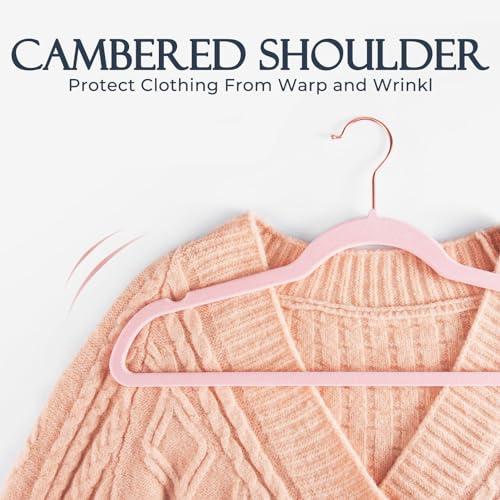 HOUSE DAY Pink Velvet Hangers 60 Pack, Premium Non-Slip Felt Clothes Hanger | Durable Space Saving Hangers, Sturdy for Suits, Heavy Duty Coat + No Hanger Marks, 360° Swivel Rotating Rose Gold Hook