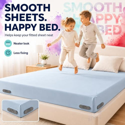 Bed Sheet Holders for Corners - Secure Fitted Sheet Holder with Lock Strips for Queen and King Size Bedsheets, Ideal for Dorms, No Metal Clips, Includes Corner