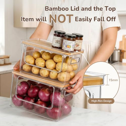 Potato and Onion Storage Bin for Pantry Organizers Straight Side, Stackable, 2 Set