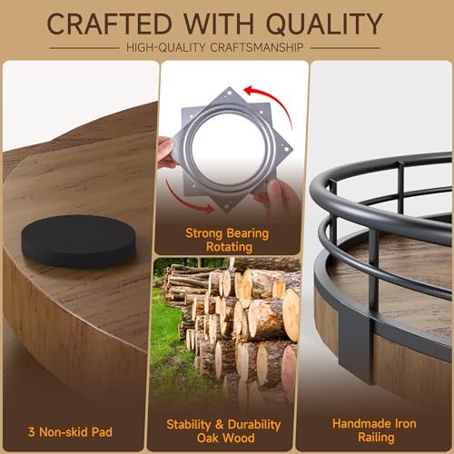 9-Inch Farmhouse Oak Lazy Susan Cabinet Organizer, Walnut Finish | Smooth rotating oak tray with walnut finish for dining tables, kitchen counters, pantries and cabinet storage.