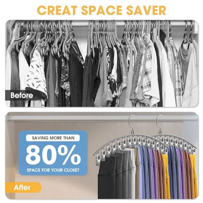 Upgrade Skirt Pants Hangers with Clips, Metal Legging Organizer for Closet with 15 Cilps Holds 60 Leggings/Shorts/Jeans/Skirts Pants Hangers Space Saving Closet Organizers and Storage, Grey 4Pack