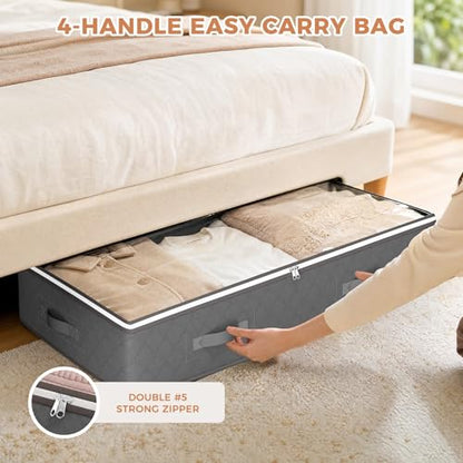 Under Bed Storage Containers, Storage Bins with Clear Lids | 4 Pack foldable organizers for clothes, blankets, shoes, bed sheets, comforter, wrapping paper, dorm storage