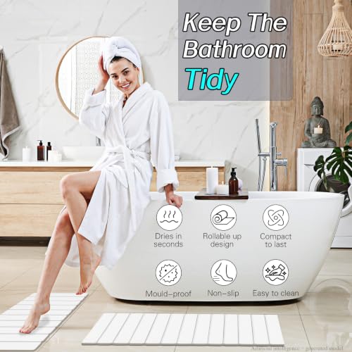 2 Pack Stone Bath Mats Foldable Non-Slip Quick Dry Bathroom Rugs | White Super Absorbent Diatomaceous Earth. Folds Flat for Compact Storage. Easy to Clean. Sandpaper Included for Stain Removal