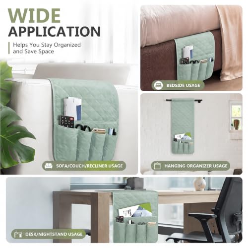 Armchair Caddy for Recliner, Non Slip Sofa Arm Organizer, Sage Green | 5-Pocket Recliner Armrest Organizer, Couch Side Storage Holder for Remotes, Cell Phone, Magazines & Tablets, Machine Washable
