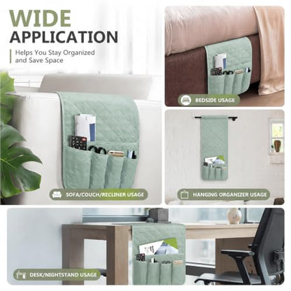 Armchair Caddy for Recliner, Non Slip Sofa Arm Organizer, Sage Green | 5-Pocket Recliner Armrest Organizer, Couch Side Storage Holder for Remotes, Cell Phone, Magazines & Tablets, Machine Washable