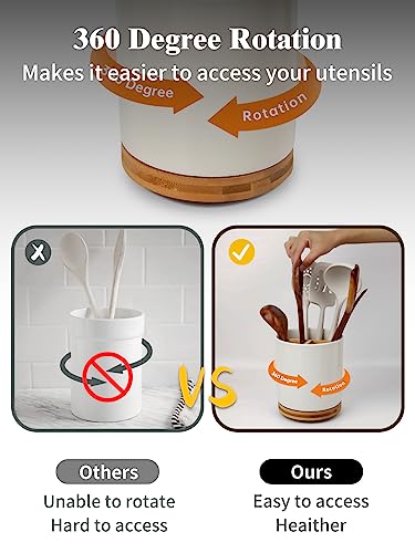 3 Compartment Utensil Holder, Extra Large Utensil... (White | Ceramic)