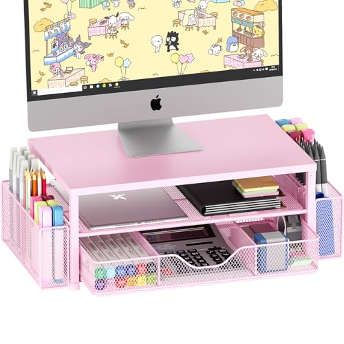 Desk Organizer and Accessories, 2-Tier Computer Mo... (Pink 1-Pack | Carbon Steel)