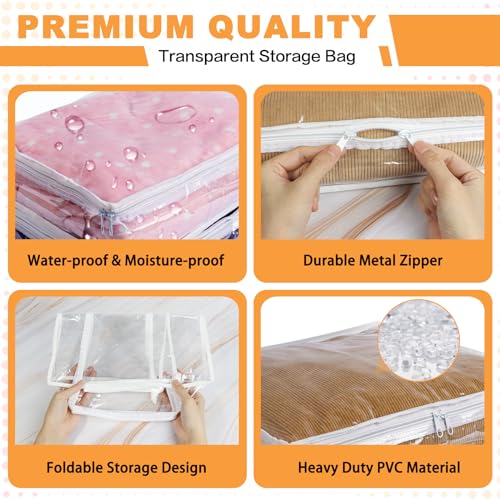 Clear Zippered Plastic Clothes Storage Bags, 6 Pack, White | Clear Storage Bags with Zipper Plastic Storage Bags for Clothes Sweaters Blankets Sheets, Size: 15.7 x 13.8 x 3.9 Inch