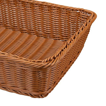 2 Pack Woven Bread Basket, Plastic Wicker Fruit Baskets 15.7 x 11.4 Inch, Imitation Rattan Food Serving Trays for Vegetables, Kitchen, Restaurant, Outdoor, Brown