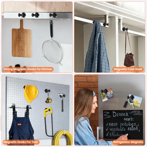 Magnetic Hooks 8 PCS 150lb Magnet Hook Cruise Cabins (Black) | Essentials Heavy Duty Wreath Hanger Strong Magnets for Classroom Whiteboard Wreath Coat Hanging Garage Cruise Ship Camping