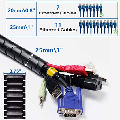 10FT Cable Management Sleeve EZ Cord Bundler 1" Diameter w/Zip Clip Zipper Wire Wrap Cord Organizer Cable Tube Hider Flexible & Expandable Home & Office Wire Concealer for PC TV Computer Cinema