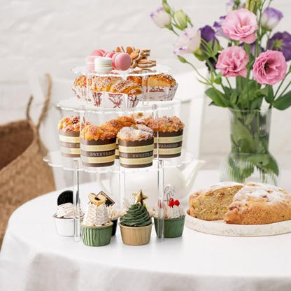 Okllen 3 Pack Clear Acrylic Cake Stands, Cupcake Stand Cake Holder, Countertop Dessert Display Riser for Bakery, Appetizer, Birthday Wedding Party Baby Shower, Flower Shape