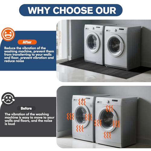 Washer Dryer Anti-Vibration Mat 62.9 * 29.5 Inches Foldable Rubber Mat for Washing Machine Dryer Waterproof Noise Reducing Pads Non-Slip Shockproof Mat for Floor Protection