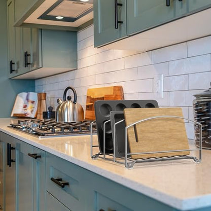 Deco Brothers Cookware Organizer Rack for Kitchen Cabinet, 3 Slot Holder | Silver
