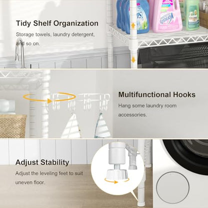 U8 Mini Laundry Room Storage Organizer, Over The Washer and Dryer Storage Shelves for Laundry Organization, 29.5”W x 17.3”D x 76.2”H, Suit Washing Machine Width Within 27.1”, Hold 304 lb, White