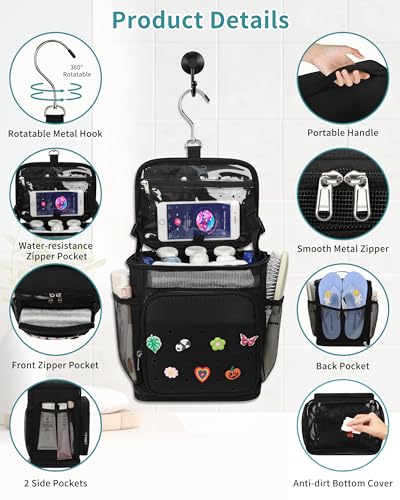 Hanging Shower Caddy Portable, Shower Bag for College Dorm Room Essentials, Large Capacity Shower Organizer Basket with DIY Decoration, Travel Toiletry Bag for Bathroom, Gym, Swiming, Camping, Beach