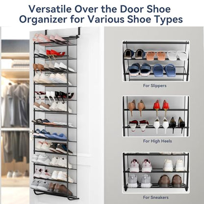 Whitmor 36 Pair Over the Door Shoe Organizer, 12 Tier Hanging Shoe Organizer, Heavy Duty Metal & Mesh Shoe Holder, Hanging Shoe Rack for Closet Storage, 74"H x 21.7"W x 7.5"D, Gunmetal Gray