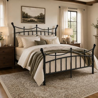 SHA CERLIN 14 Inch Queen Size Metal Bed Frame, Victorian Crown Style Platform Bed Frame with Headboard and Footboard, 12.6" Under-Bed Storage, No Box Spring Needed, Noise Free, Easy Assembly, Black