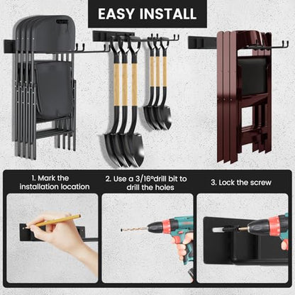 Folding Chair Rack,Metal Folding Chair Storage Rack - 2-Pack,Heavy Duty Design,Garage Organization & Foldable Chair Hanger