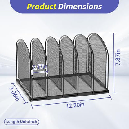 5-Section File Organizer for Desk, Metal File Folder Holder, Black | 5 Vertical Compartments with Sturdy Metal Base for Office Documents Books Magazines and Laptop