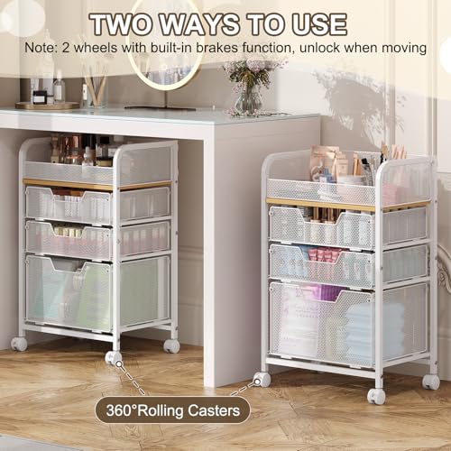Hongtamoya Makeup Organizer Cart with Drawers, Floor Skincare Organizers Make Up Organizers Vanity Organizer Cosmetic Display Cases Holder for Skin Care Perfume Nail Polish Brush Hair Tool, White