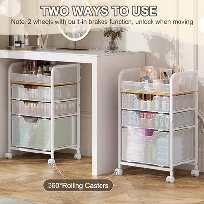 Hongtamoya Makeup Organizer Cart with Drawers, Floor Skincare Organizers Make Up Organizers Vanity Organizer Cosmetic Display Cases Holder for Skin Care Perfume Nail Polish Brush Hair Tool, White