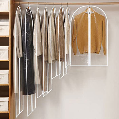 Garment Bags for Hanging Clothes, SMINDER Clear Plastic Bags Full Zipper Suit Bags PEVA Breathable Lightweight Garment Covers for Closet Storage, Suitable for Shirts, Jackets, Gowns (24" x 32"/8 Pack)
