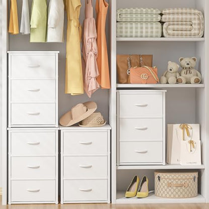 DAOUTIME Stackable Storage Drawers, 3 Drawers for Closet Clothes, White Closet Organizer with Wooden Top & Metal Frame, Freestanding or Stackable Dresser for Bedroom, Living Room