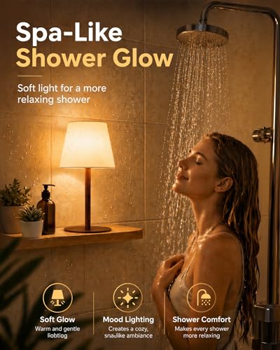EZVALO Spa-Like Shower Lamp – IP65 Waterproof Bathroom Lamp, Rechargeable Cordless Mood Light, 3 Color Temps for Relaxing Bathroom & Bathtub Experience (1 Pack)