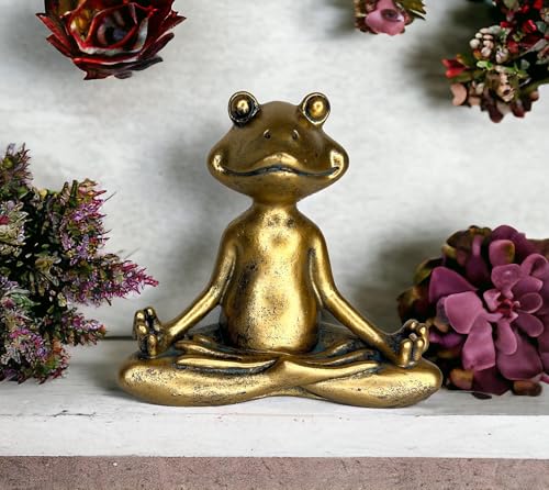 Top Brass Yoga Frog Eyeglass Holder – Whimsical Reading Glasses Sunglass Stand – Funny Desk Nightstand Keeper Rack Display – Meditating Zen Lotus Pose Figurine