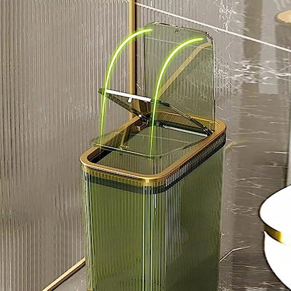 Transparent Trash Can, Bathroom Trash Cans with Lids, 2.6 Gallon Garbage Can for Bedroom, Office, Plastic Slim Waste Basket with Press Top Lid, 10L Clear Trash Bin for Home, Kitchen (Green)