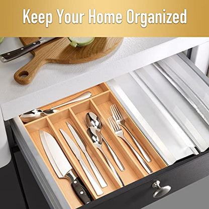 Besilord Silverware Organizer Kitchen Drawer Organizer Utensil Organizer Bamboo Silverware Holder Cutlery Organizer in Drawer Flatware Organizer Tray(5 slots, Natural