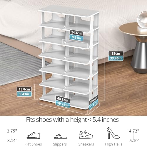 ZOINLIY Stackable Shoe Organizer for Closet, Small Shoe Rack for Entryway, Bedroom, Dorm Rooms, Free Standing Shoe Shelf, Plastic Shoe Cubby for Small Space, Grey Space Saver Shoe Holder