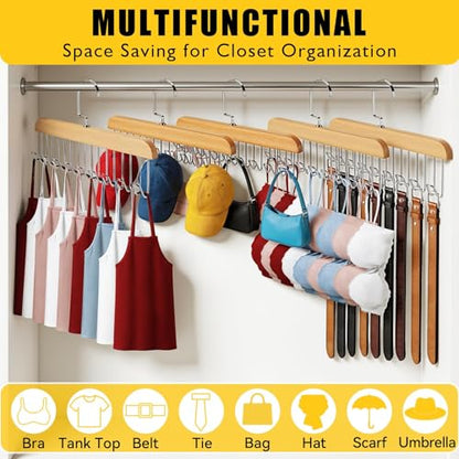 Bra Hangers for Closet Organizer with 16 Metal Hooks Belt Hanger for Closets Space Saving Multi Hook Hanger Non-Slip Tank Top Hanger 360°Rotating Display Belt Organizer for Tie, Hat, Bra Wooden 3 Pack