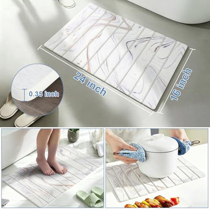 Dish Drying Mat, Stone Drying Mat for Kitchen Counter, Stone Bath Mat,White | Water Absorbing Diatomaceous Earth Drying Stone for Kitchen Counter, Bath Stone Mat, Kitchen Dish Drying Stone Mat, 24"×16"