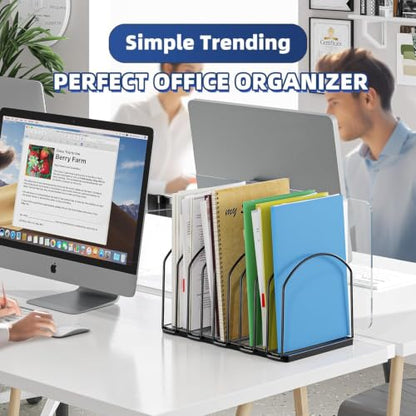 Simple Trending Desk File Sorter Organizer, 9 Section File Rack, Black | Metal Vertical File Folder Holder Stand, Paper Document Magazine Book Album Letter, Home Office, 13.25"D x 8.25"W x 7.5"H