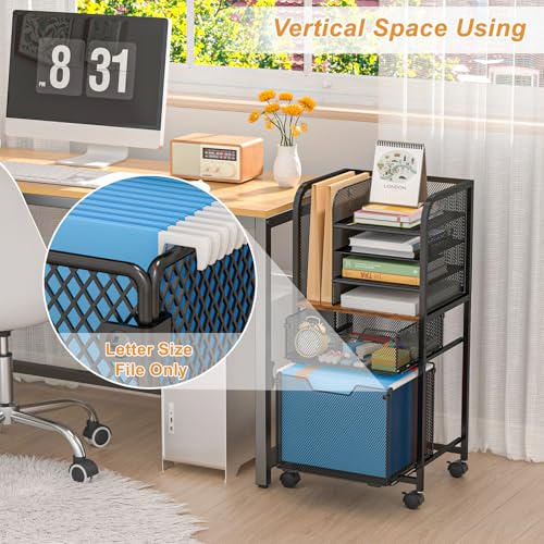 6-Tier Rolling File Cart Multi Mobile Drawer Cabinet Black | File cabinet organizer with wheels, letter size filing storage cart, home office hanging folder storage for teacher