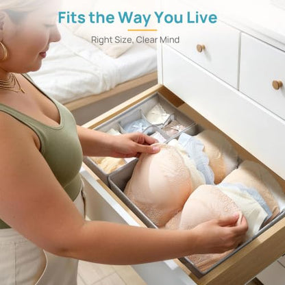 Vtopmart 4 Pack Large Bra Drawer Organizer, 14 Inch Foldable Fabric Underwear Storage Tray for Dresser Drawers, Keeps Shape for M-L/34D-38C Bras, Closet Organizer