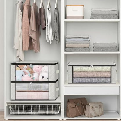 HomeHacks 3-Pack Clothes Organizer Storage Bags, 35L Storage Bins, White | Foldable Storage Box Container with Zippers, Clear Window, Reinforced Handles for Closet, Dorm, Pillows, Bedding, Sweater