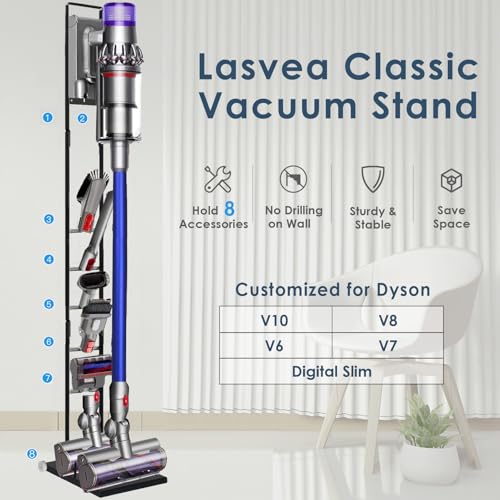 Lasvea Vacuum Stand Compatible with V15 V11 V10 V9 V8 V7 V6 with Wheels,Heavy Base Metal Bracket Holder, Storage Bracket Stand for Cordless Vacuum Cleaners & Accessories & Attachments