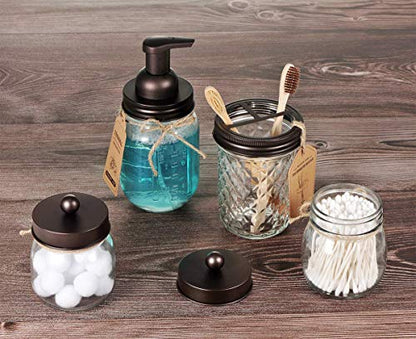 Amolliar Mason Jar Foaming Soap Dispenser, Glass Soap Bottle(Bronze 2 Pack) | Foam Soap Dispenser for Bathroom, Kitchen, Rustic Farmhouse Decor, Refillable Hand Soap Dispenser, Bathroom Accessories Set