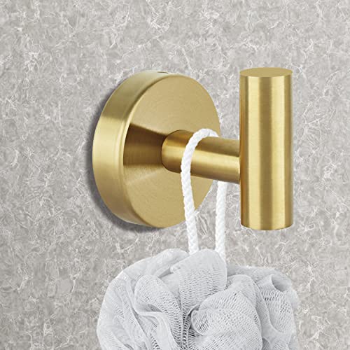Towel Hooks Bathroom Coat Robe Hook Stainless Steel Heavy Duty Door Hanger Towel Robe Clothes Cabinet Wall for Bathroom Bedroom Kitchen Hotel Pool 4 Packs (Gold)