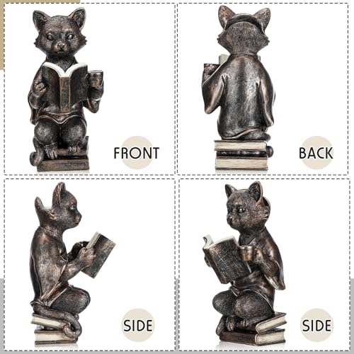 Gerrii Cat Eyeglass Holder Stand, 7.08 in Resin Animal Glasses Holder | Bronze Finish Sculpture for Desk Office Nightstand, Holds Reading Glasses Sunglasses, Decorative Organizer, Cat Lover Gift