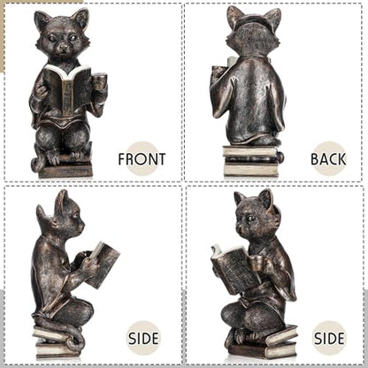 Gerrii Cat Eyeglass Holder Stand, 7.08 in Resin Animal Glasses Holder | Bronze Finish Sculpture for Desk Office Nightstand, Holds Reading Glasses Sunglasses, Decorative Organizer, Cat Lover Gift