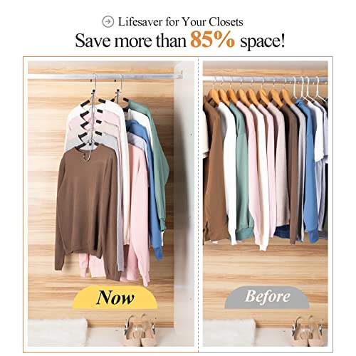 Space Saving Clothes Hangers – 5-in-1 Shirt & Coat Hangers with Non-Slip Foam, Stainless Steel Tiered Closet Organizer for Sweatshirts, Hoodies, Sweaters, T-Shirts – 2 Pack by ZNBEN