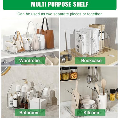 Bag & Purse Organizer for Closet, 2 Sets Adjustable Clear Handbag Storage Shelf, Plastic Clutch Dividers for Closet Organizers and Storage-Keep Purses upright (2 Sets)