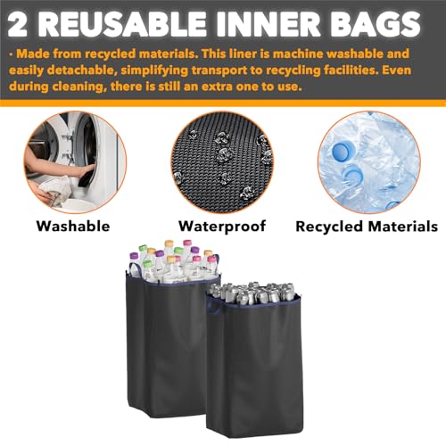 SpaceAid Recycling Bin for Kitchen 26 Gallon, 100L Recycle Bin with Lid and 2 Reusable Inner Bags, for Bottle Can Glass Plastic Stickers, Blue