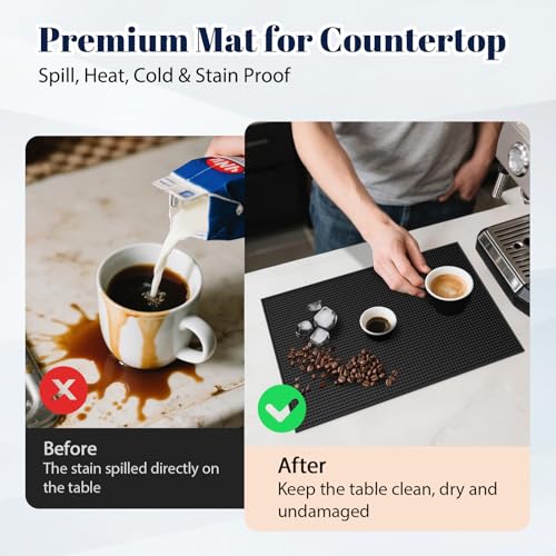 4 Pack Rubber Bar Mats for Countertop 18x12 Inch Black Silicone Bar Coffee Mat for Bartending Dish Drying Matt Home Bars Counter Cocktail Non Spill Mat for Bartender Bar Service Table Top Accessories