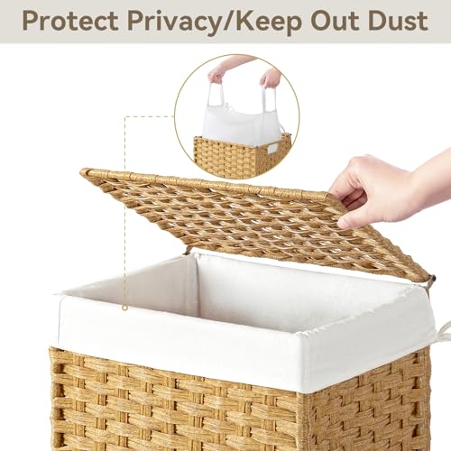 Chrislley Wicker Laundry Basket with Wheels,Rolling Laundry Hamper with Lid | 90L Slim Clothes Hamper with Wheels & Removable Liner Bag, Handwoven Rattan Laundry Organizer for Bedroom, Bathroom, Yellow
